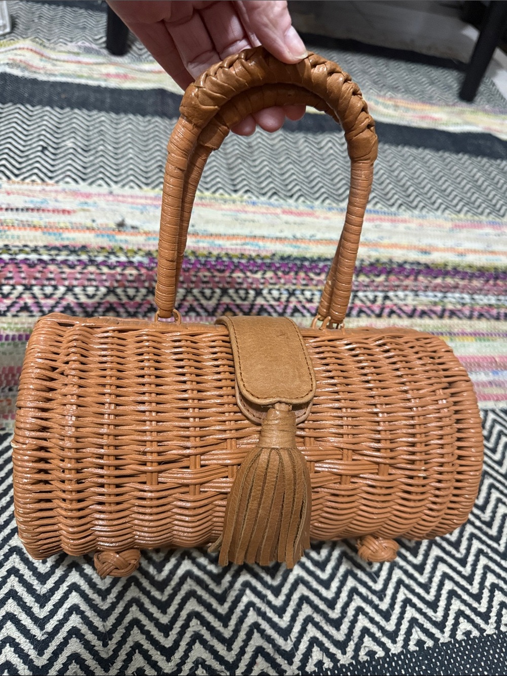 Adorable Cleobella Clarissa wicker leather barrel handbag!